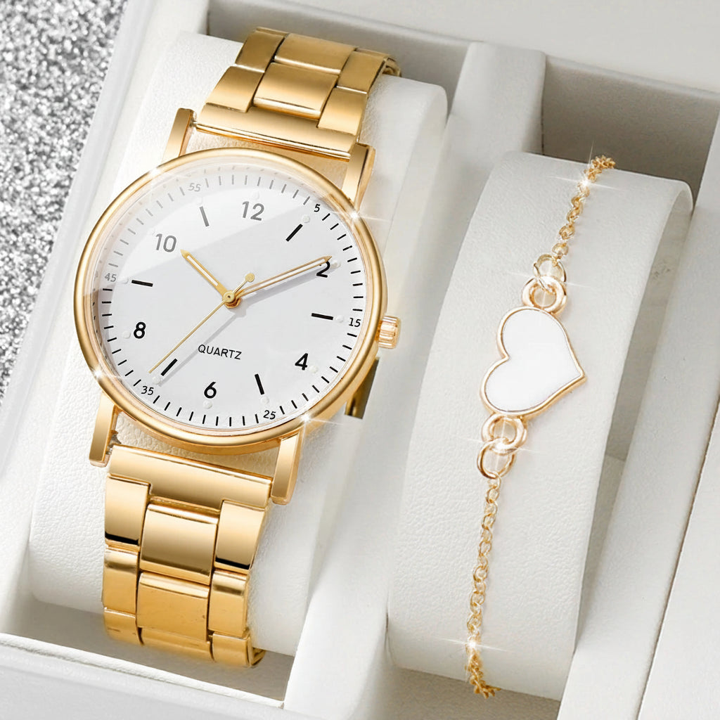 TÁ COLOCANDO RELOGIO FEMININO NA LOJA?2/4PCS Fashion Arabic Dial Women Watches Simple Quaretz Wristwatch with Bracelets Set Reloj Mujer(Without Box)