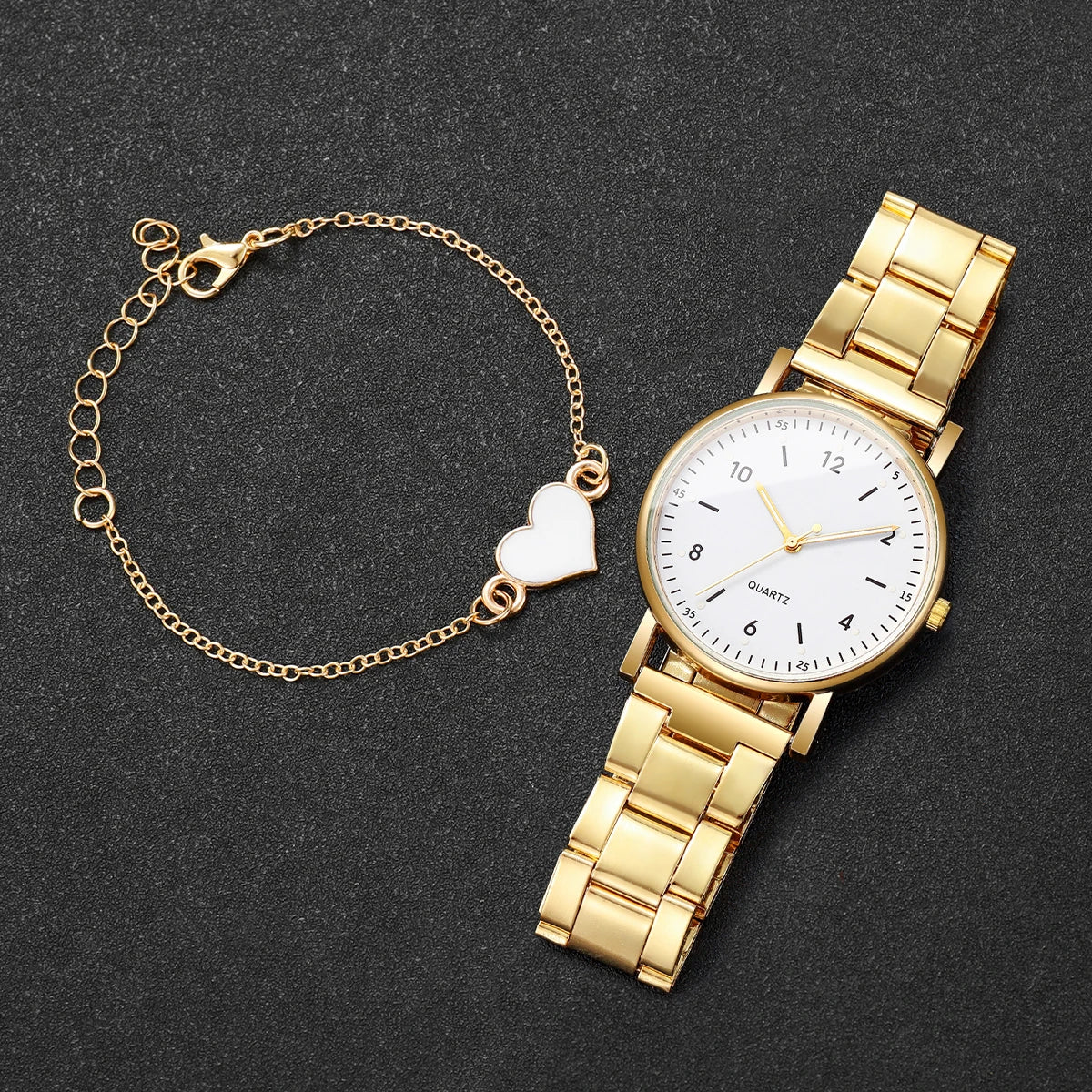 TÁ COLOCANDO RELOGIO FEMININO NA LOJA?2/4PCS Fashion Arabic Dial Women Watches Simple Quaretz Wristwatch with Bracelets Set Reloj Mujer（Without Box）