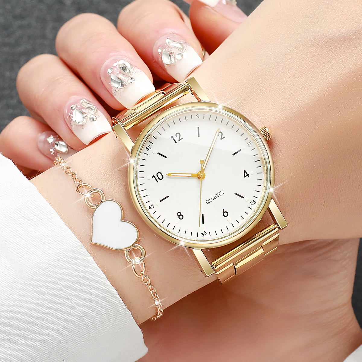 TÁ COLOCANDO RELOGIO FEMININO NA LOJA?2/4PCS Fashion Arabic Dial Women Watches Simple Quaretz Wristwatch with Bracelets Set Reloj Mujer（Without Box）